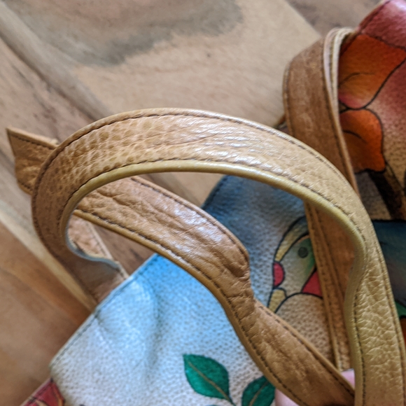 Anna by Anuschka Genuine Leather Large Shopper Bag Bird on Branch Hand Painted - Picture 5 of 16